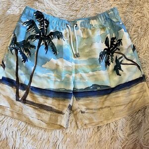 NWT Franks Swim Trunks Men's Blue Floral Tropical Tahiti Print Medium MSRP $89